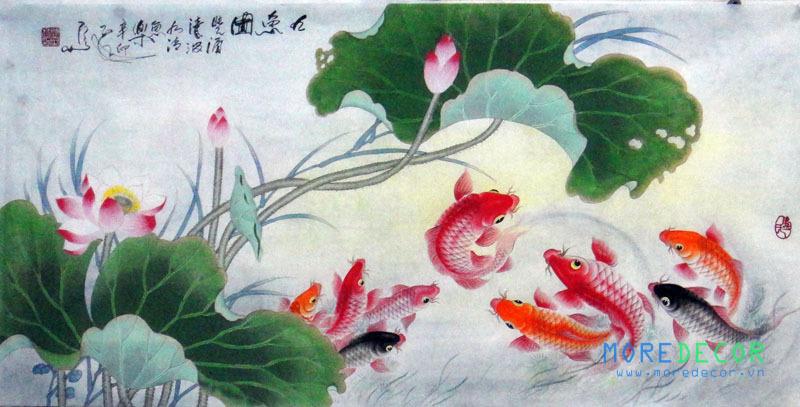 Tranh kính sen cá đẹp